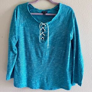 U.S. Polo Assn. Teal Lace-Up Long Sleeve Top Large